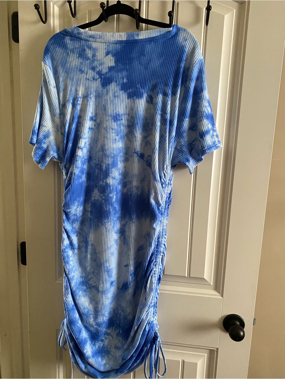 Blue Tie-Dye Ribbed Drawstring Dress - Picture 3 of 5